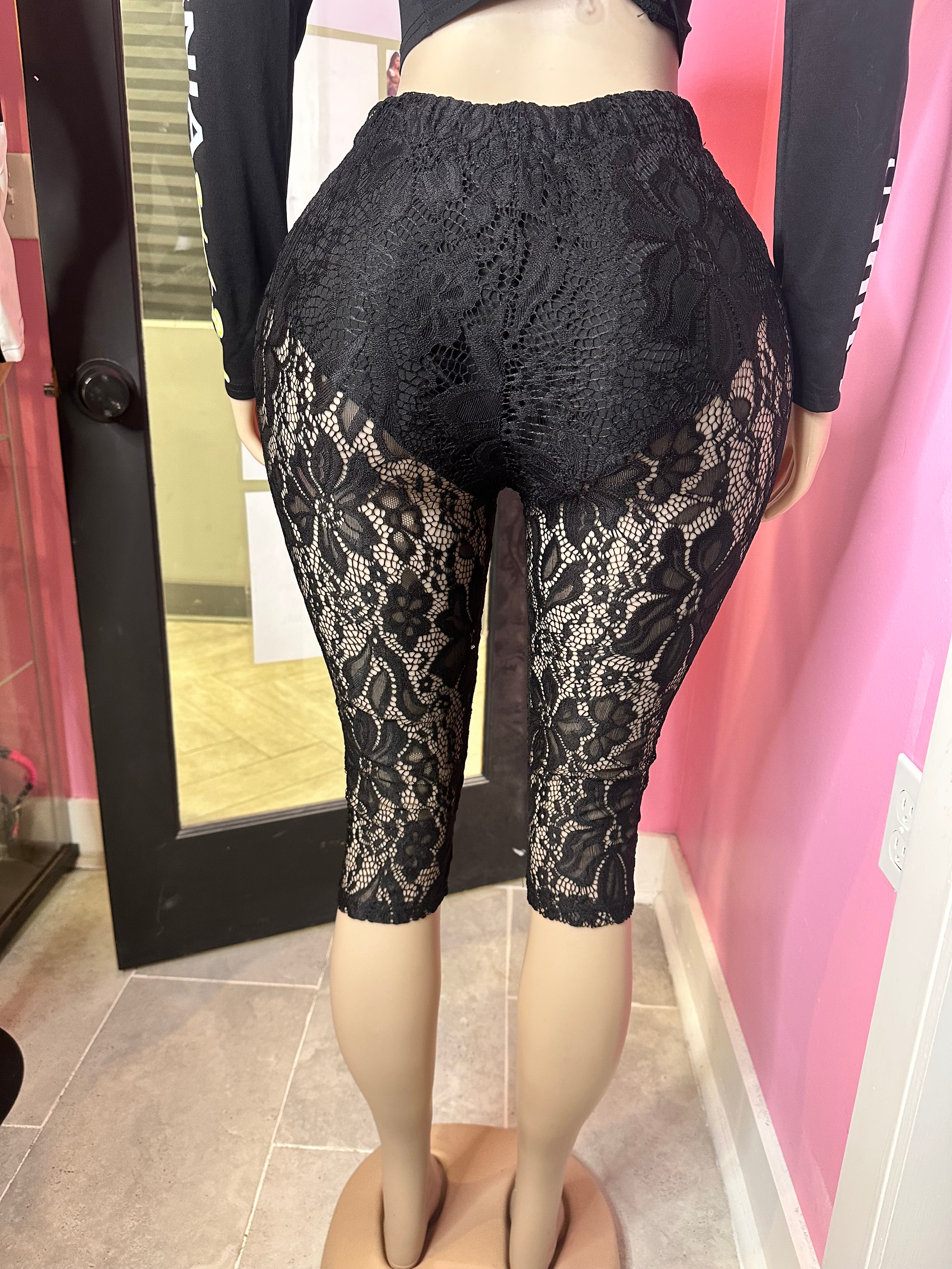 Floral Mesh Capri Leggings- Black