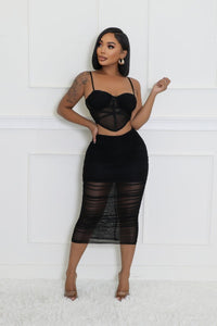 Meshy Day Skirt Set- Black