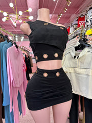 Stay Bold Grommet Velvet 2-Piece Set- Black