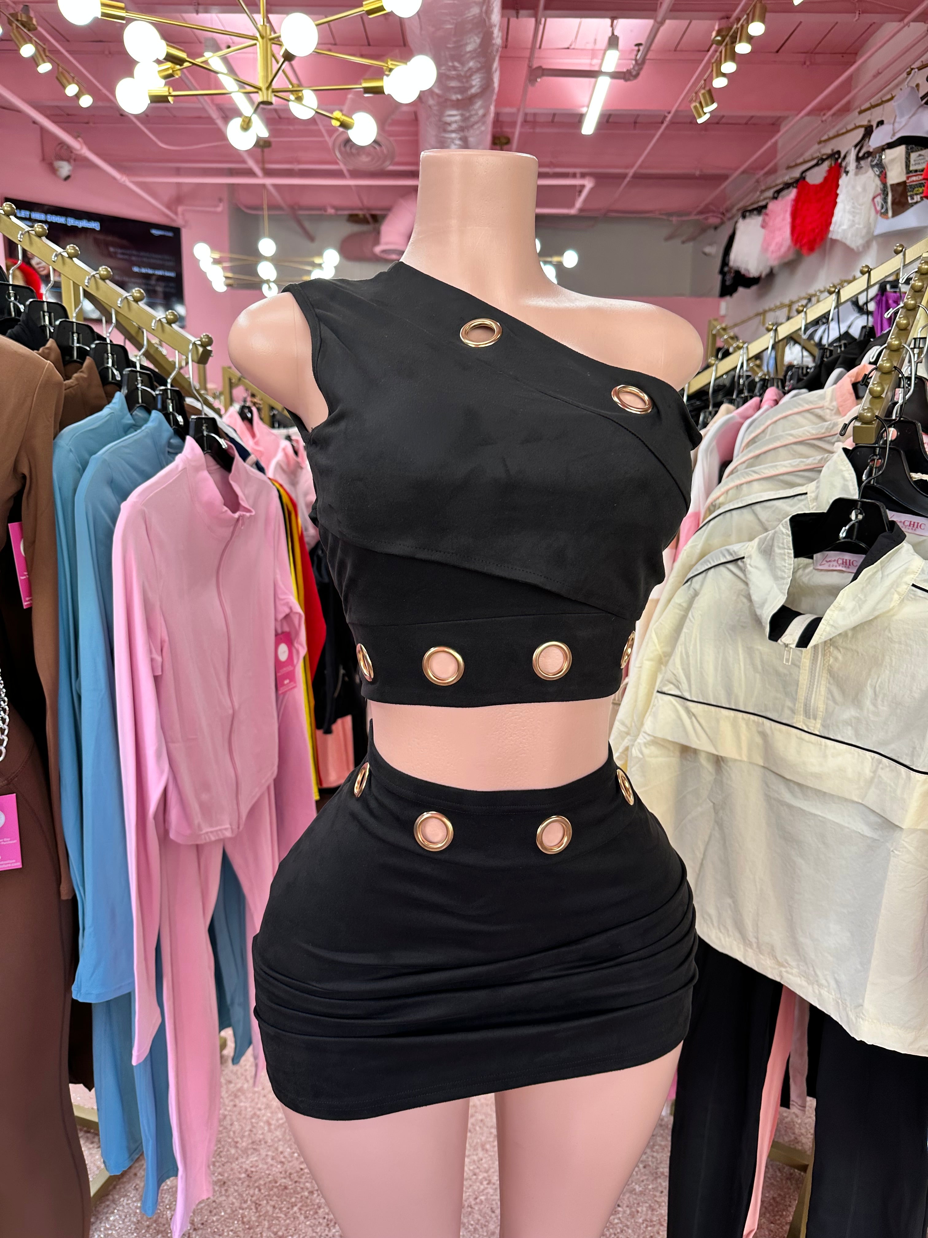 Stay Bold Grommet Velvet 2-Piece Set- Black