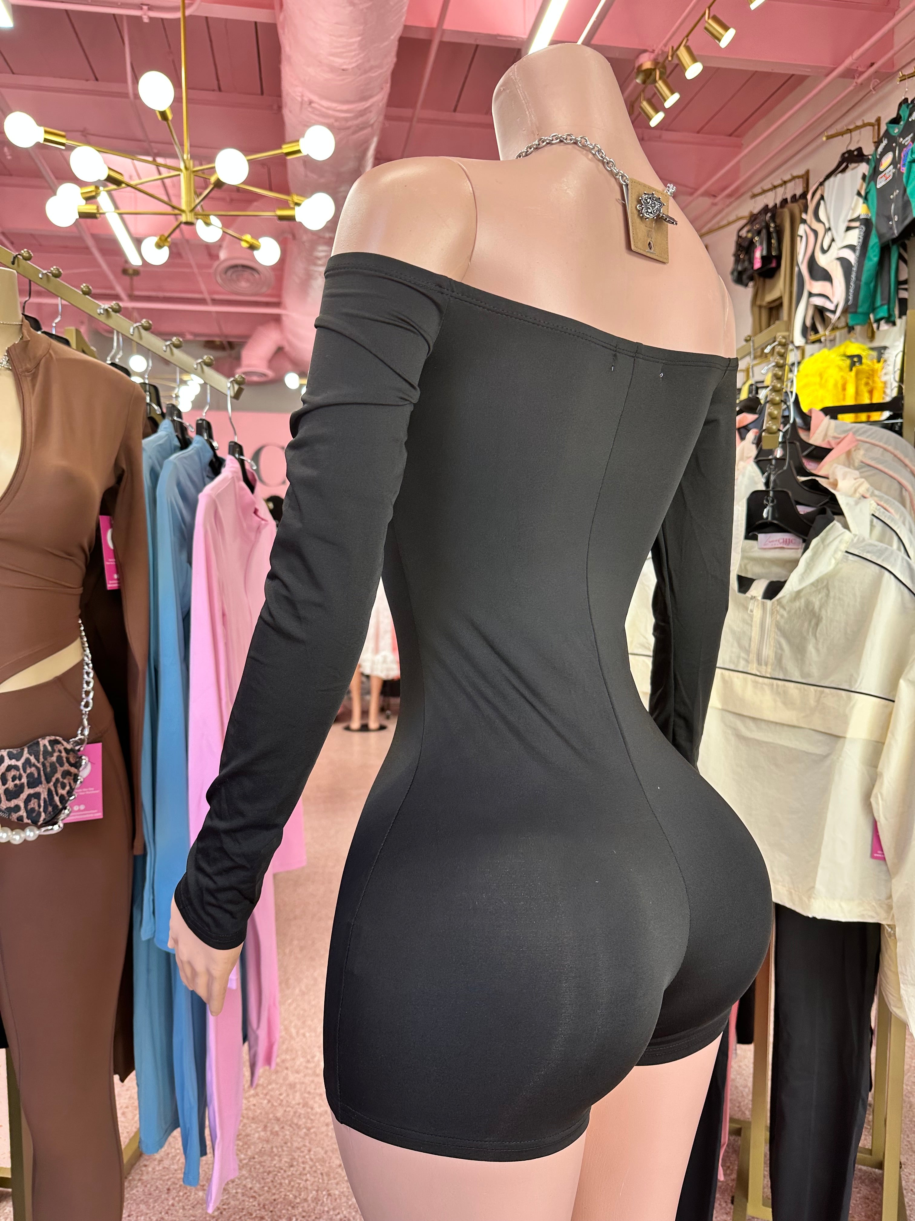 Cutout Temptation Off-Shoulder Lace-Up Romper – Black