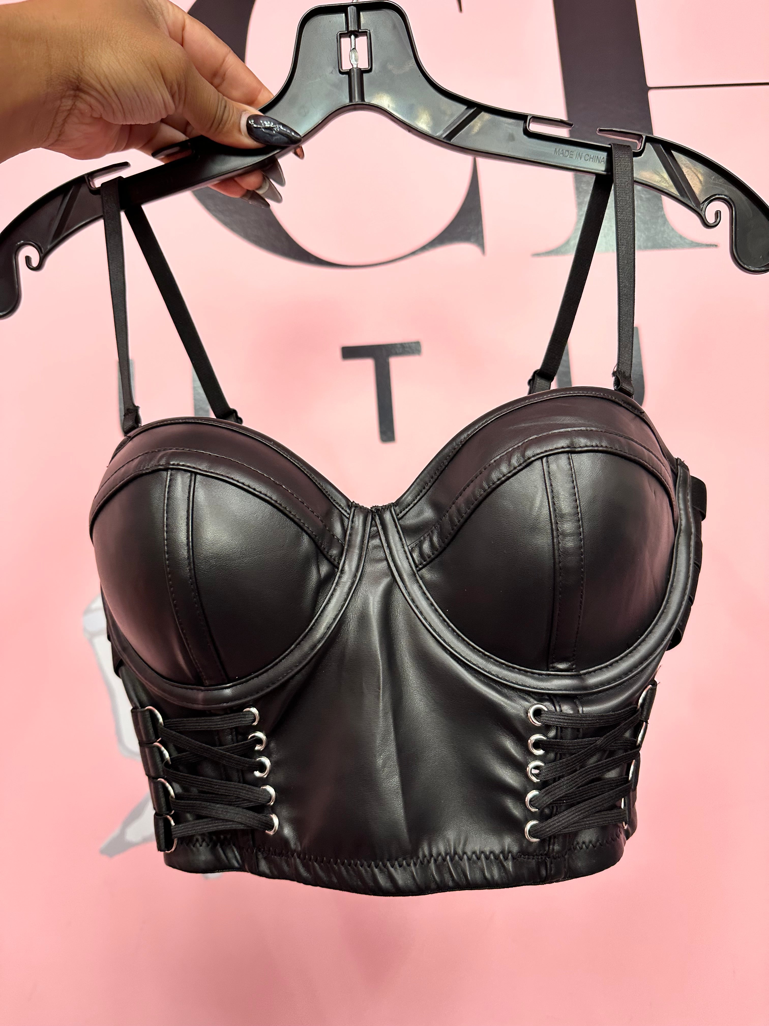 Midnight Vixen Faux Leather Push-Up Corset Top- Black