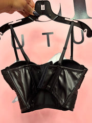 Midnight Vixen Faux Leather Push-Up Corset Top- Black