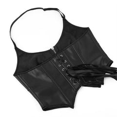 Power Play Halter Bustier – Black Faux Leather
