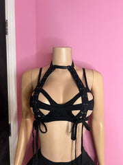 Strappy Lace-Up Bra Top - Black