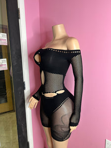 Keep It Juicy Mesh Poster Girl Romper- Black