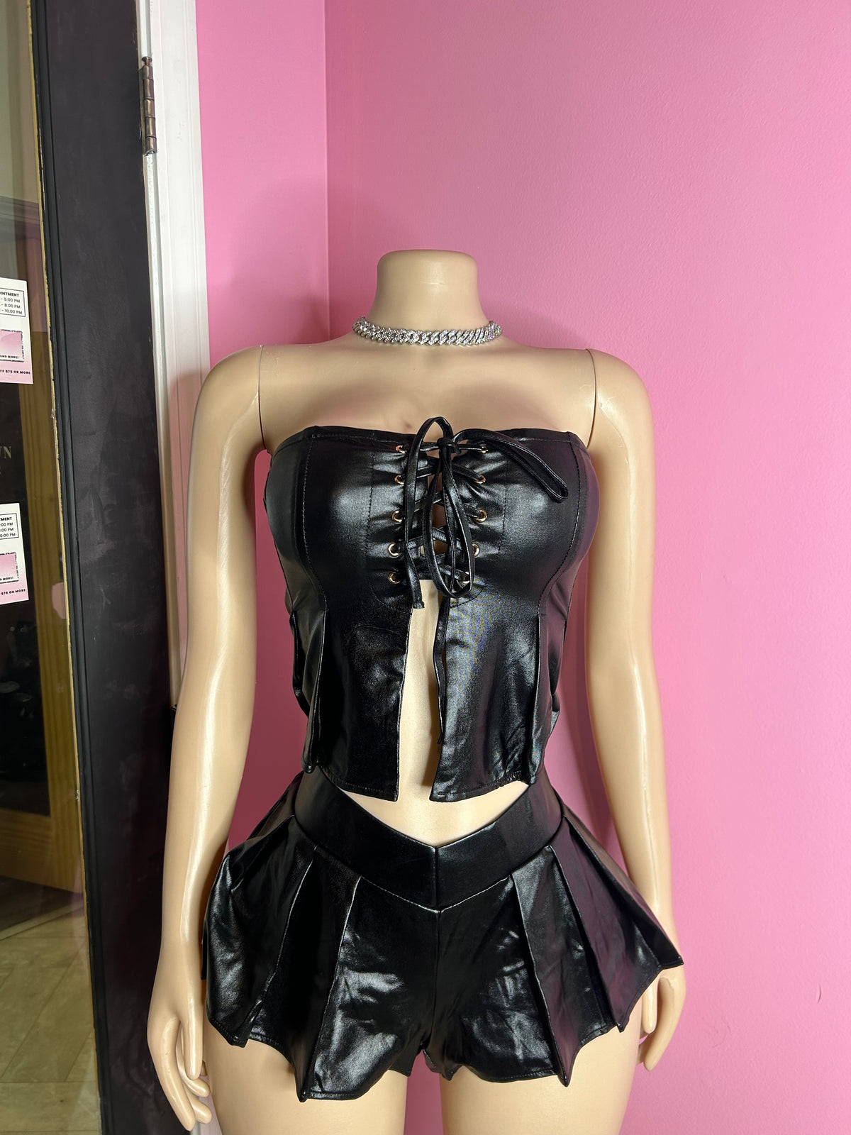 Dark Desire PU Leather Top & Shorts Set- Black