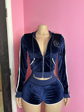 City Vibes Velour Short Set- Navy