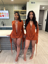 Drip Effect Drape Mini Dress- Rust