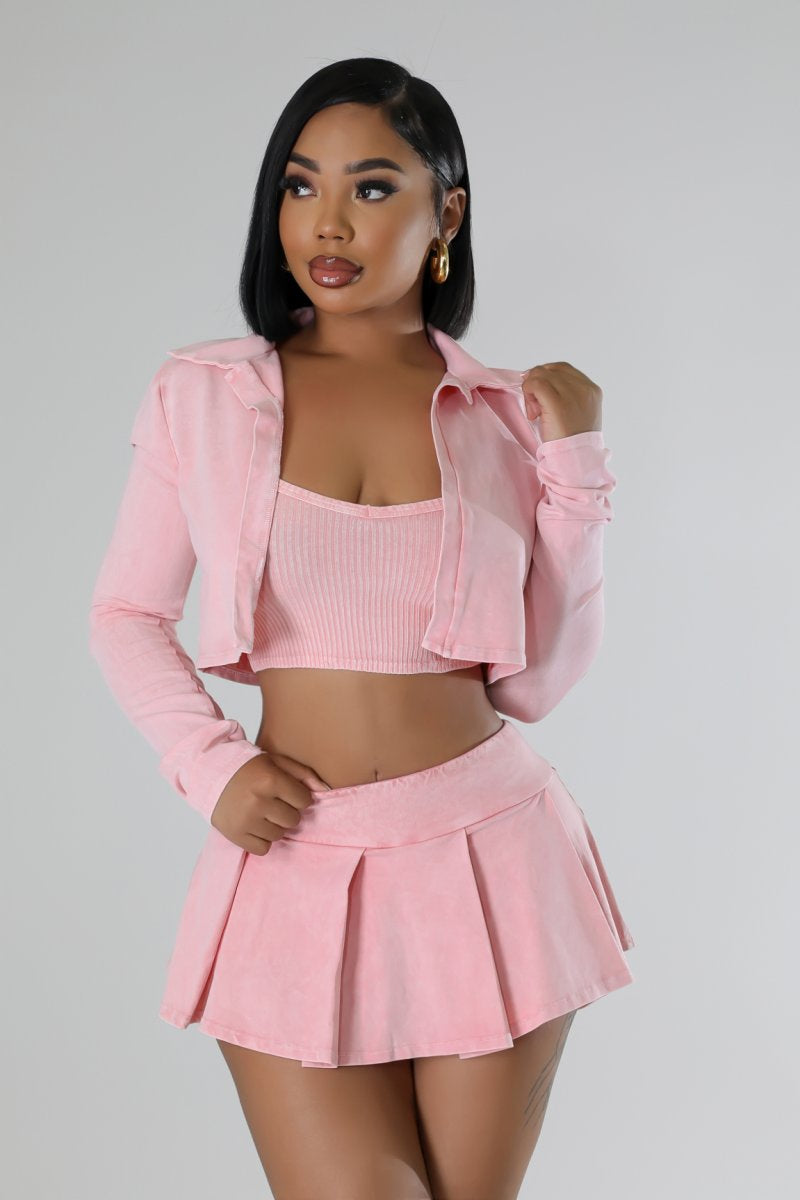 Remember Me Pleated Mini Skirt 3PC Set- Blush