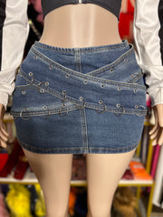 D-Ring Design Denim Mini Skirt Only