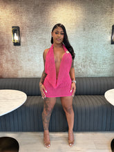 Goddess Glow Knit Halter Mini Dress – Pink & Champagne