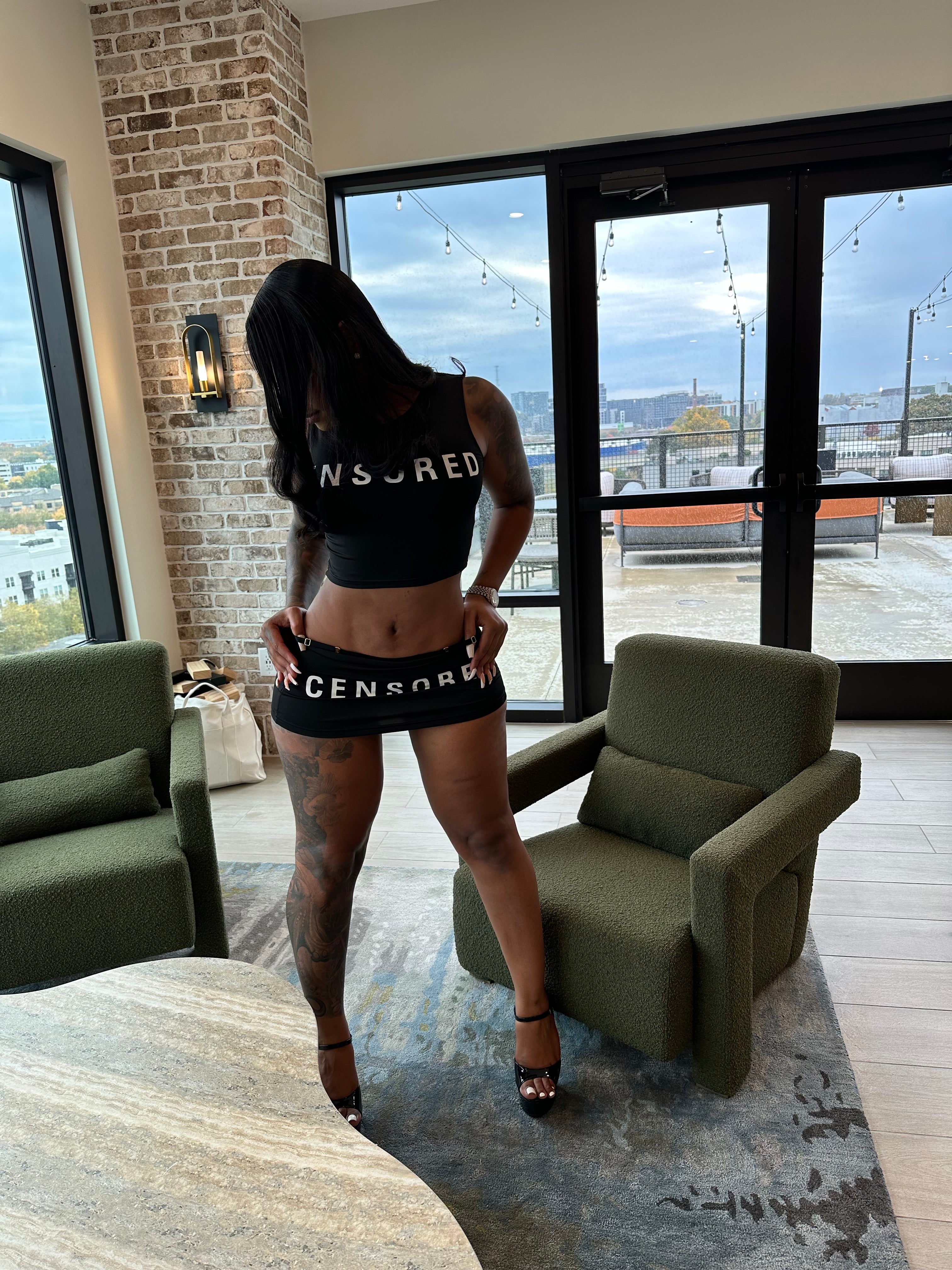 Censored Mini Skirt Set- Black