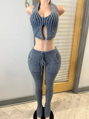 All Day Knitted Legging Set- Blue