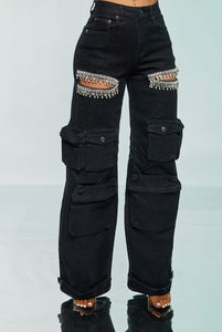 Glamorous Crystal Black Cargo Jeans