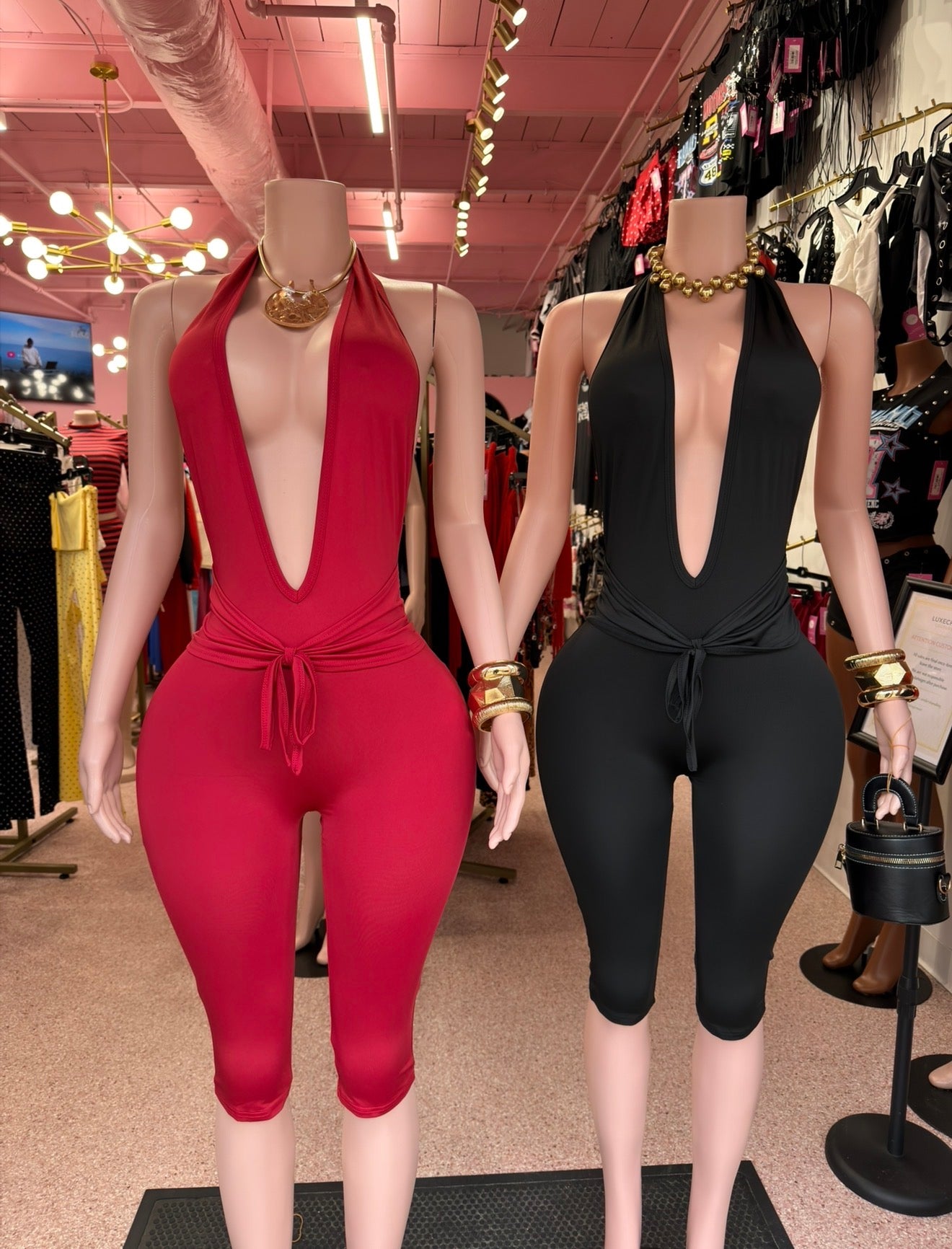 Trouble Looks Good Capri Jumpsuit – Red & Black