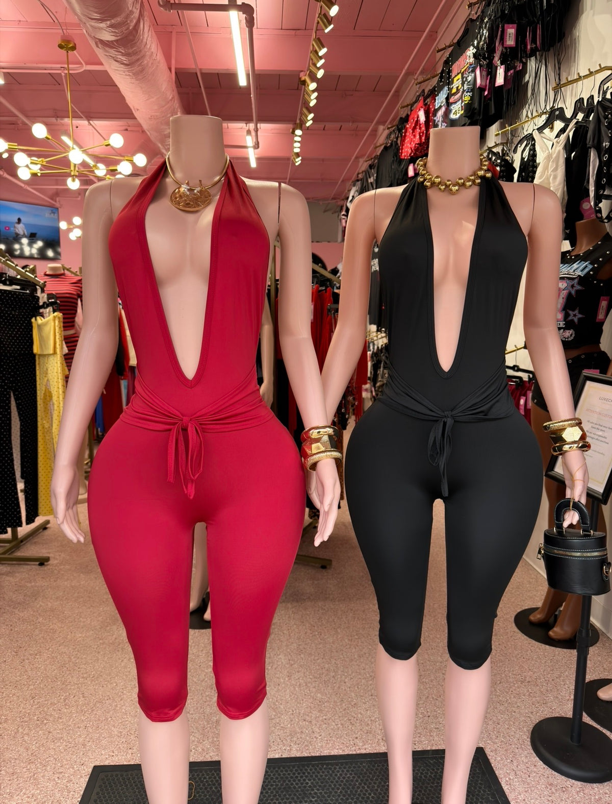 Trouble Looks Good Capri Jumpsuit – Red & Black