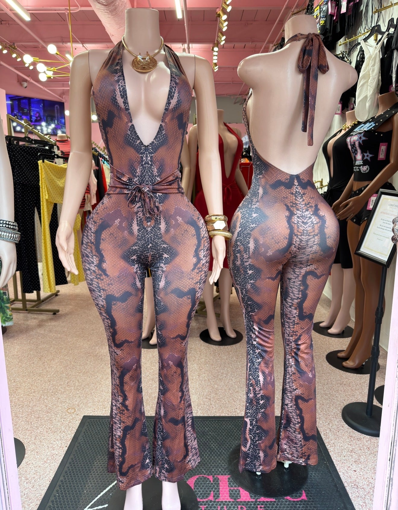 Worth The Stare Jumpsuit – Brown Multi
