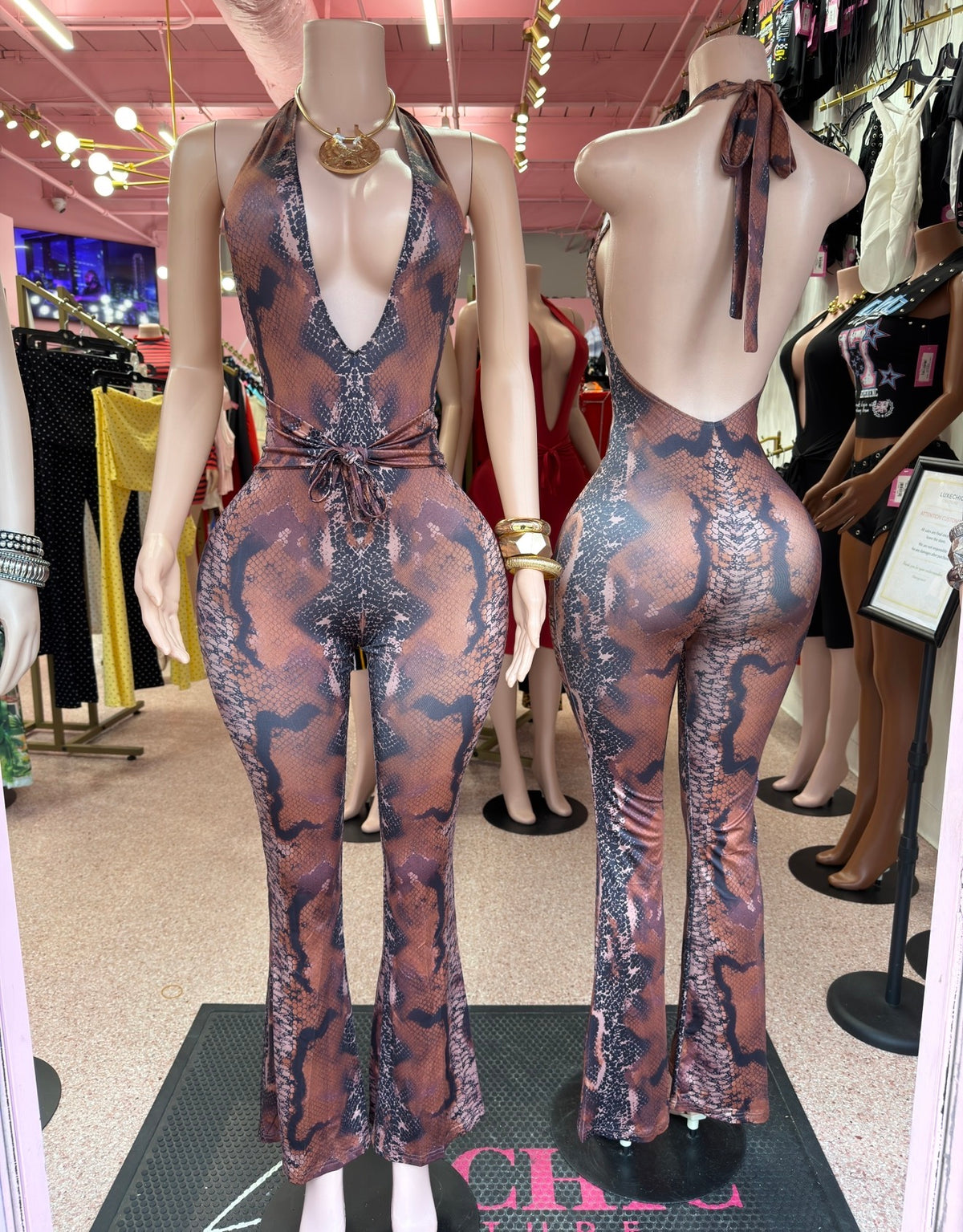 Worth The Stare Jumpsuit – Brown Multi