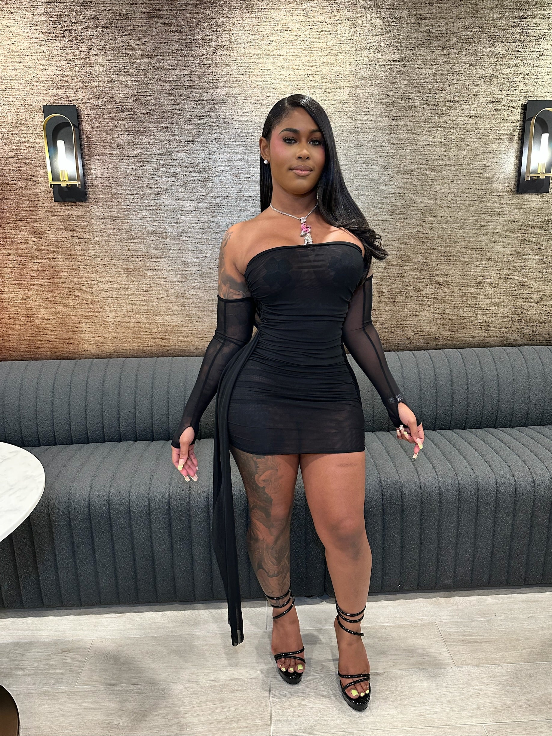 Slay The Night Sheer Mini Dress – Black