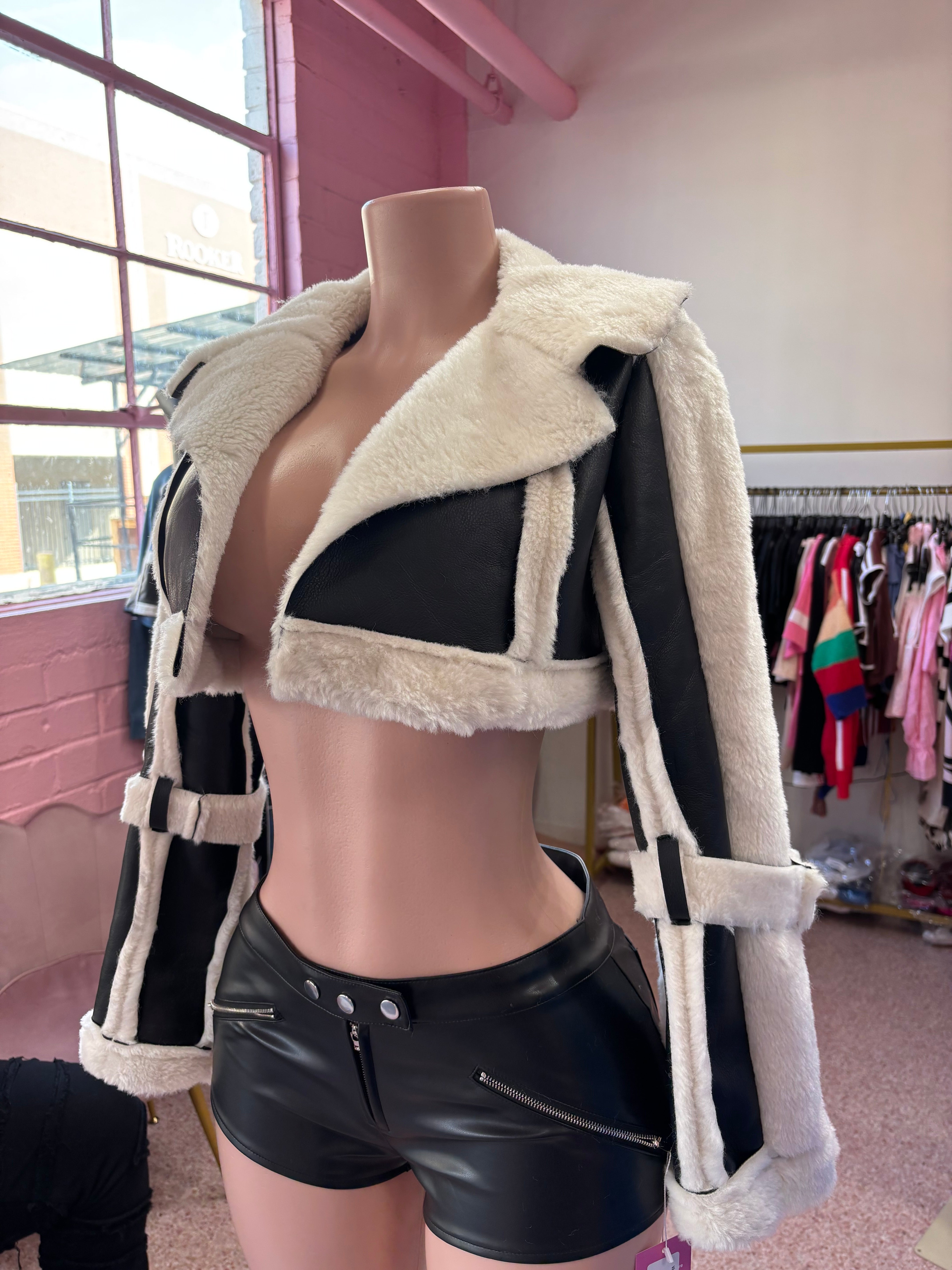 Frostbite Moto Crop Jacket – Black/Cream