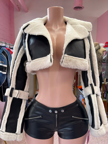 Frostbite Moto Crop Jacket – Black/Cream
