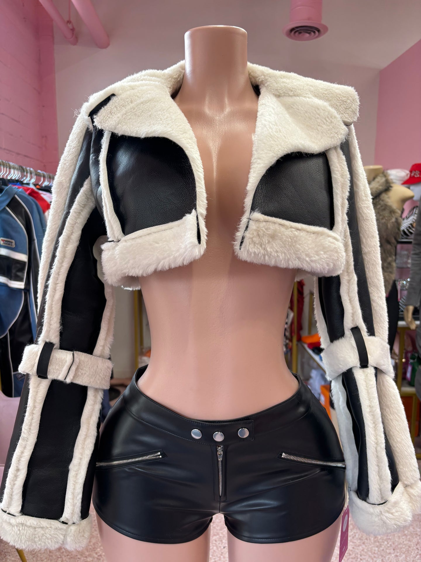 Frostbite Moto Crop Jacket – Black/Cream