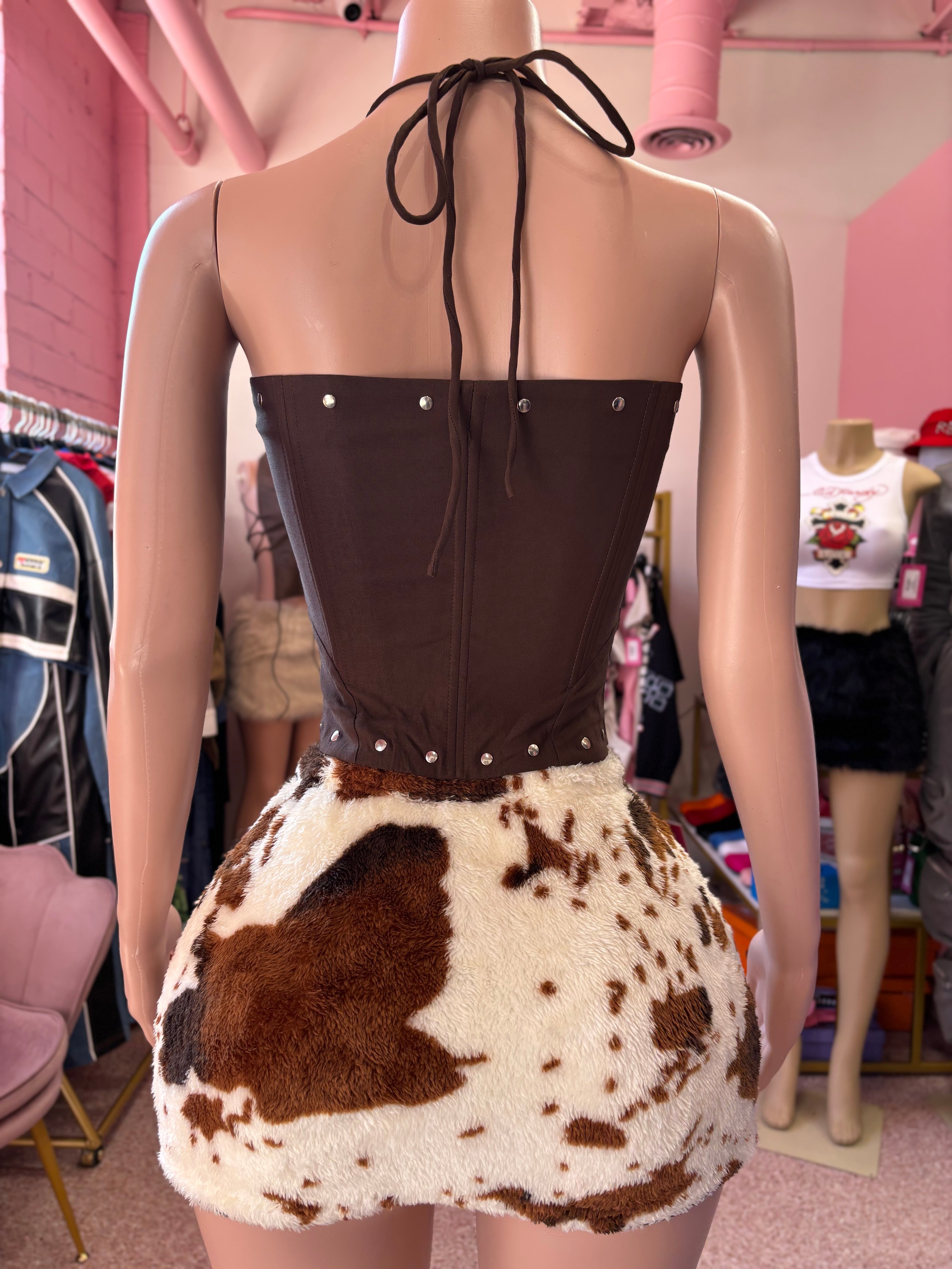 Cowhide Cutie Furry Skirt- Brown/Cream