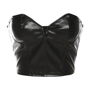 About It Motorbike Faux Leather Bustier Top & Skirt Set- Black