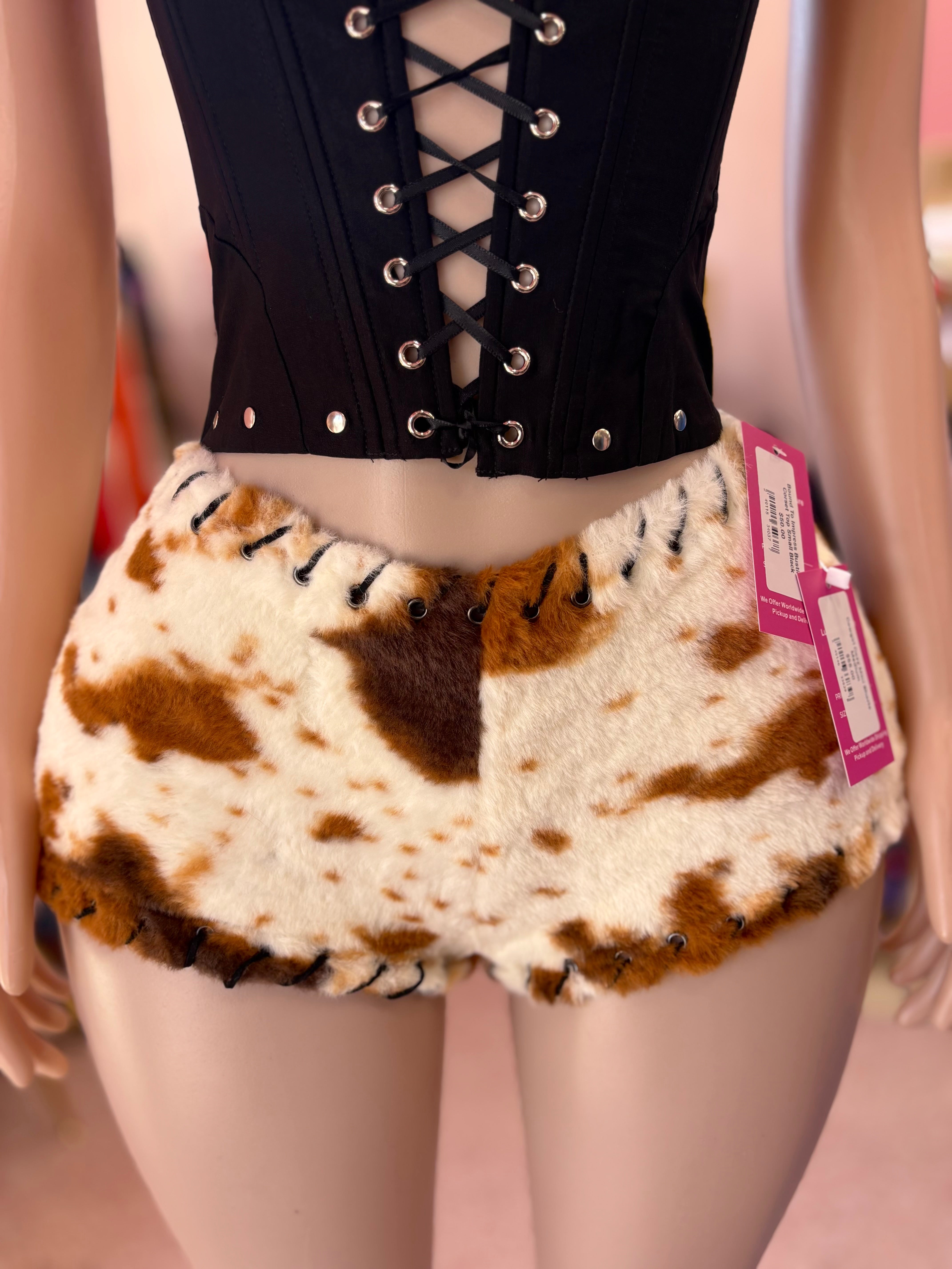 Cowgirl Cozy Mini Shorts- Brown/Cream