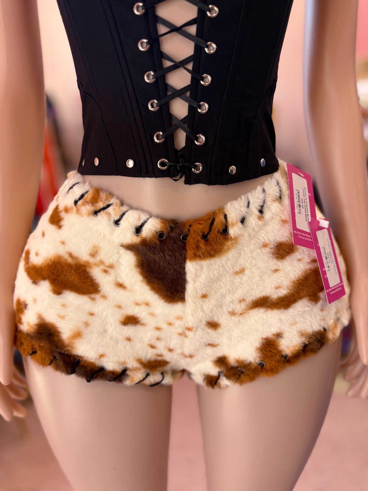 Cowgirl Cozy Mini Shorts- Brown/Cream