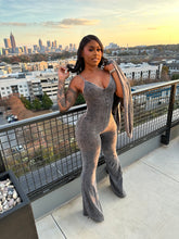 Washed Zip-Up Crop Jacket & Flare Jumpsuit Set- Black