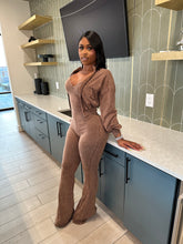 Washed Zip-Up Crop Jacket & Flare Jumpsuit Set- Mocha Latte