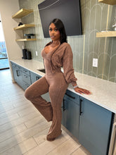 Washed Zip-Up Crop Jacket & Flare Jumpsuit Set- Mocha Latte