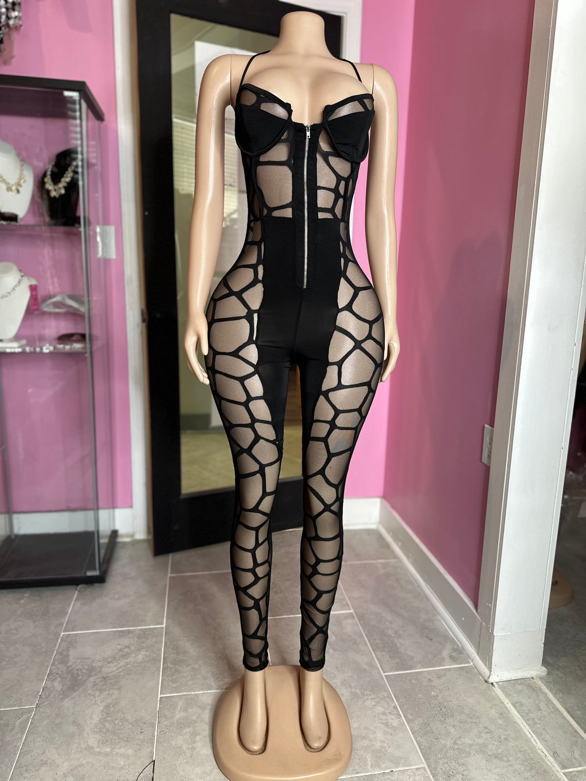 Tempting Mesh Bodysuit- Black