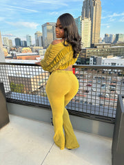 Melted Minerals Pant Set- Olive Yellow