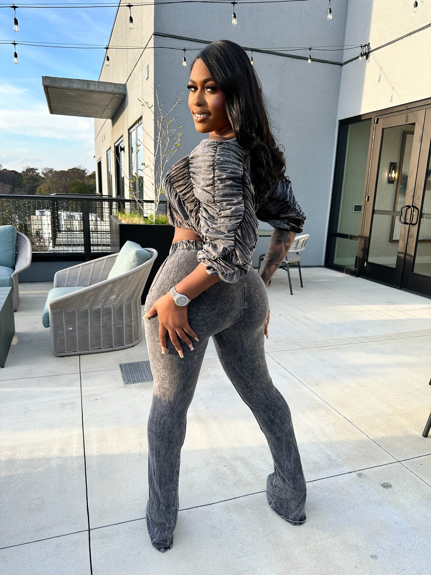 Melted Minerals Pant Set- Acid Black