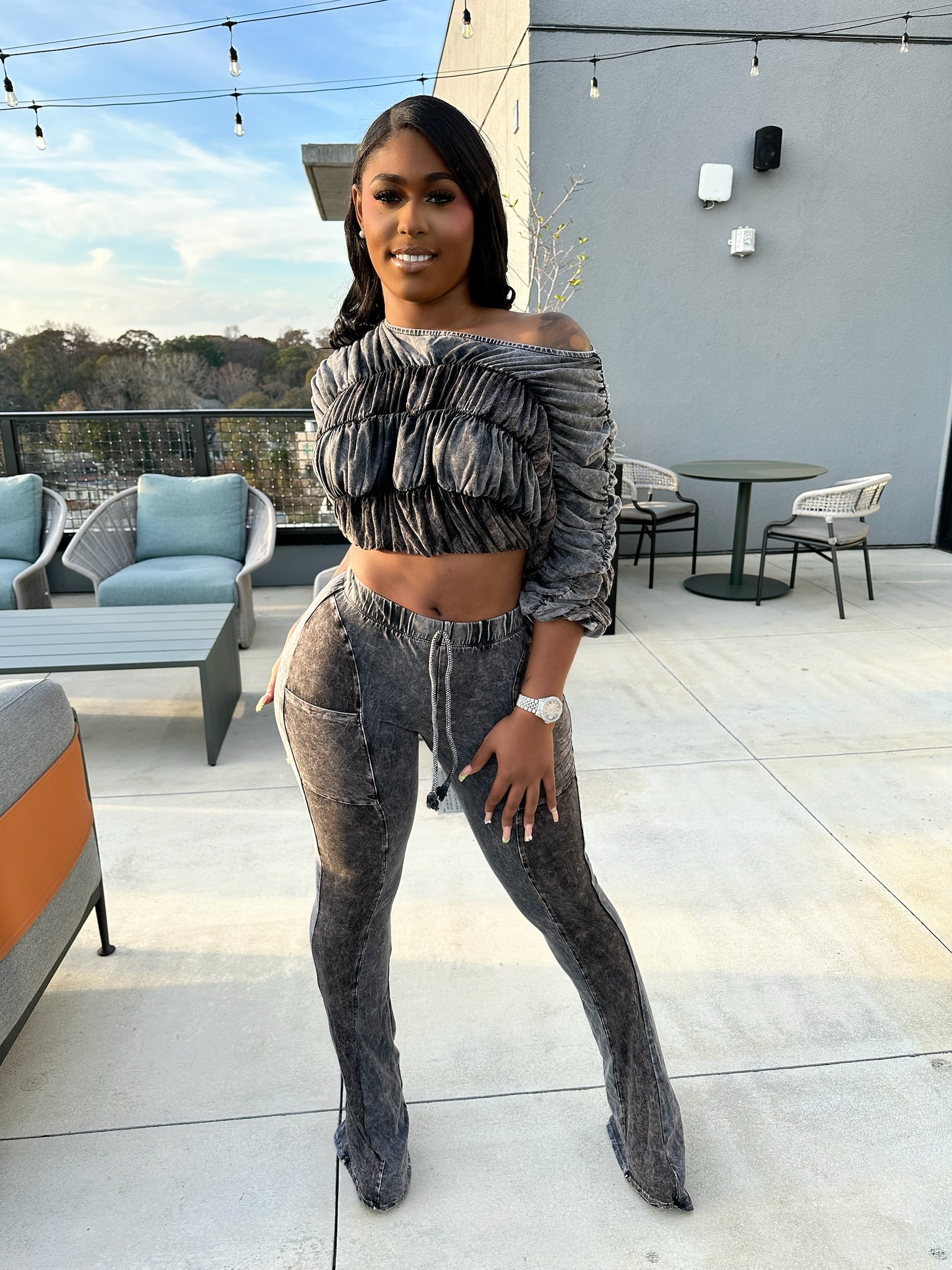 Melted Minerals Pant Set- Acid Black