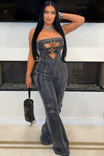 Strapless Wide Leg Denim Jumpsuit- Black Denim