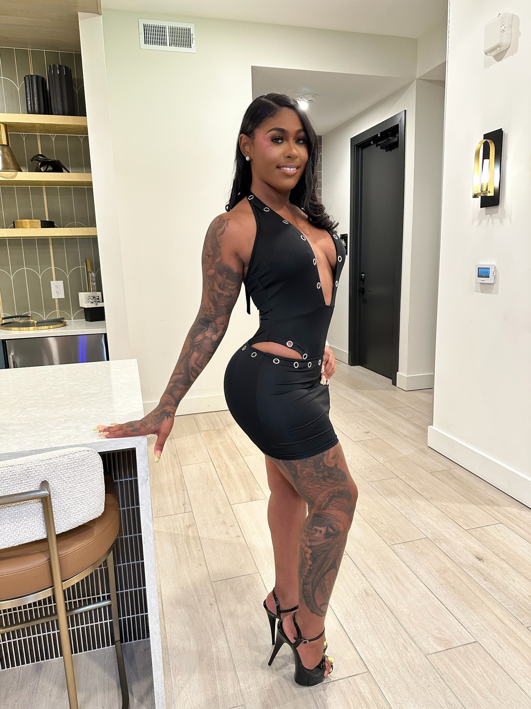 Steel Temptation Cutout Bodysuit & Mini Skirt Set – Black