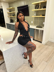 Steel Temptation Cutout Bodysuit & Mini Skirt Set – Black