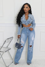 Catch Your Eye Distressed Denim Jacket & Skirt Set