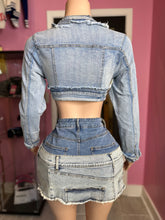 Catch Your Eye Distressed Denim Jacket & Skirt Set