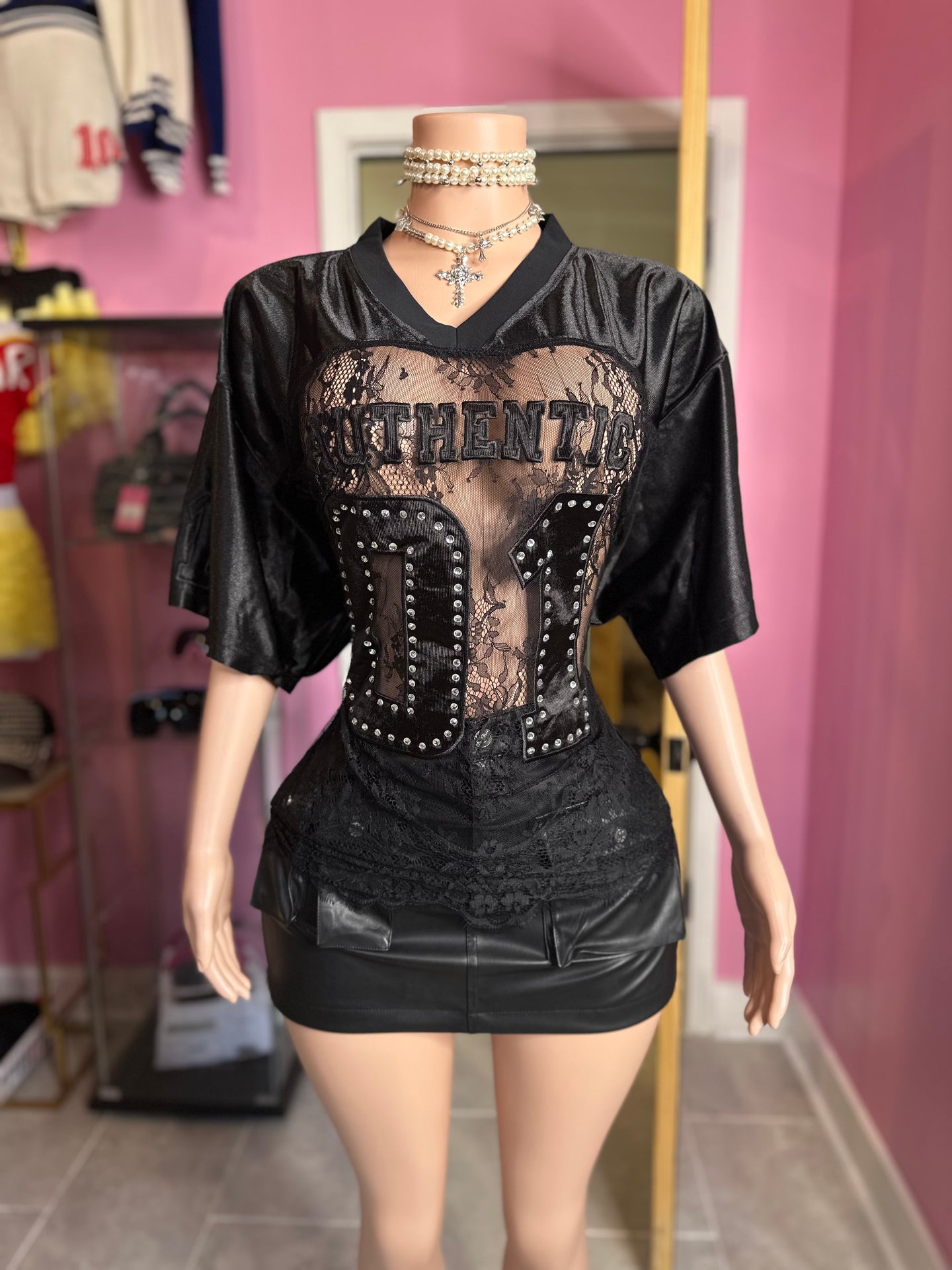 Authentic Lace Studded Jersey- Black