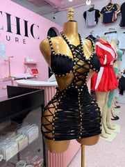 (Pre-Order) Dangerously Entangled Mini Dress- Black
