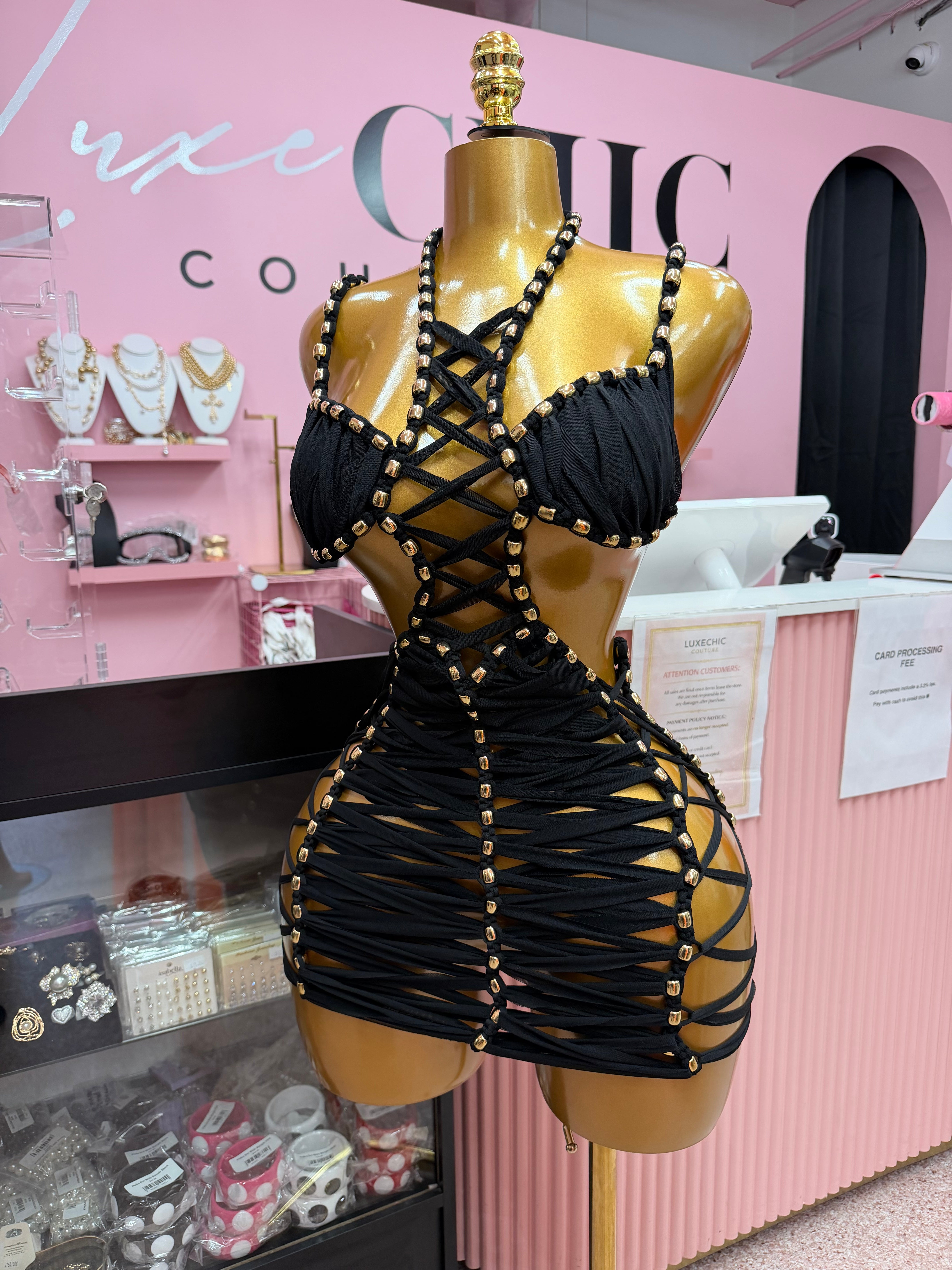 (Pre-Order) Dangerously Entangled Mini Dress- Black