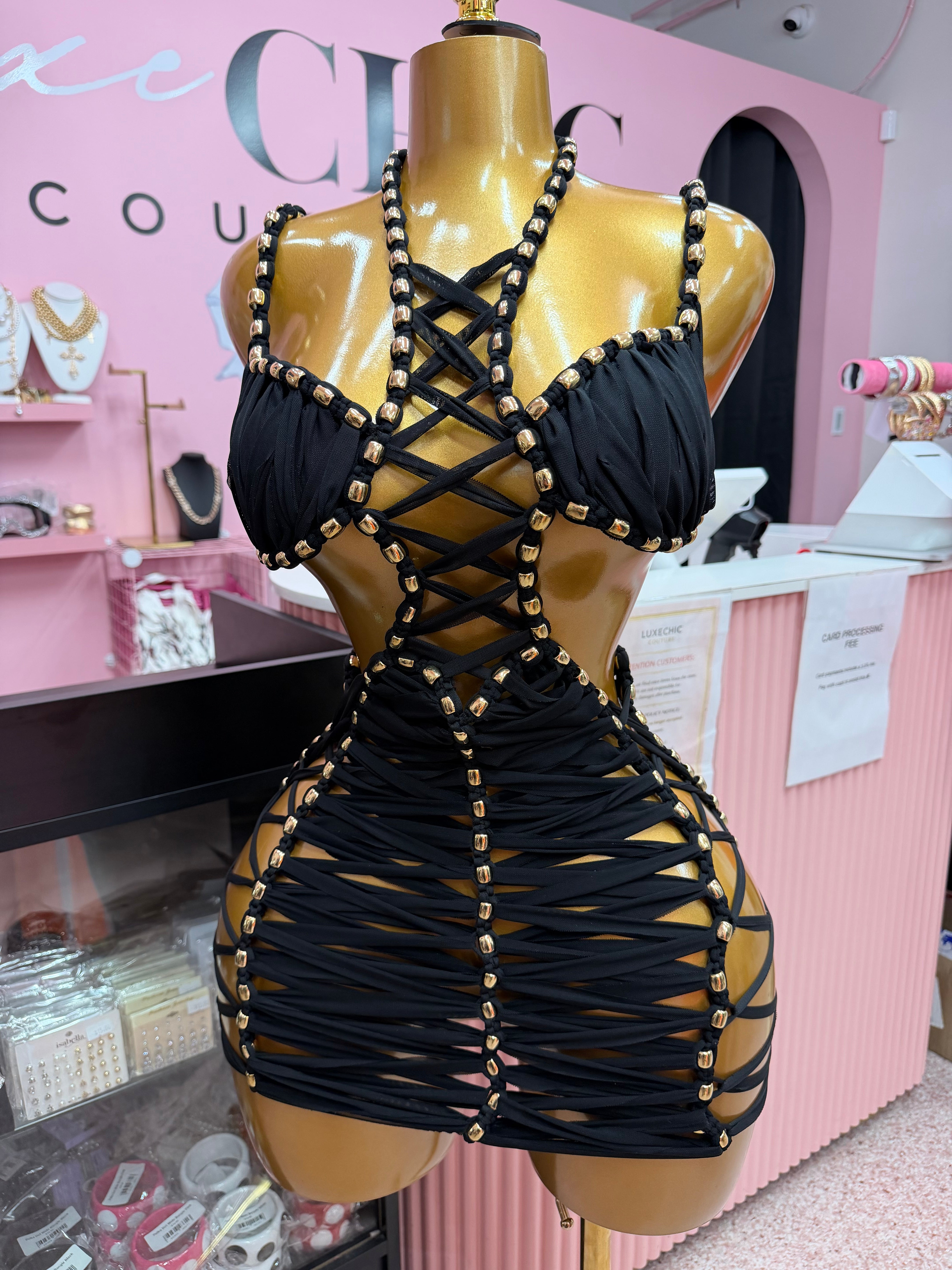 (Pre-Order) Dangerously Entangled Mini Dress- Black