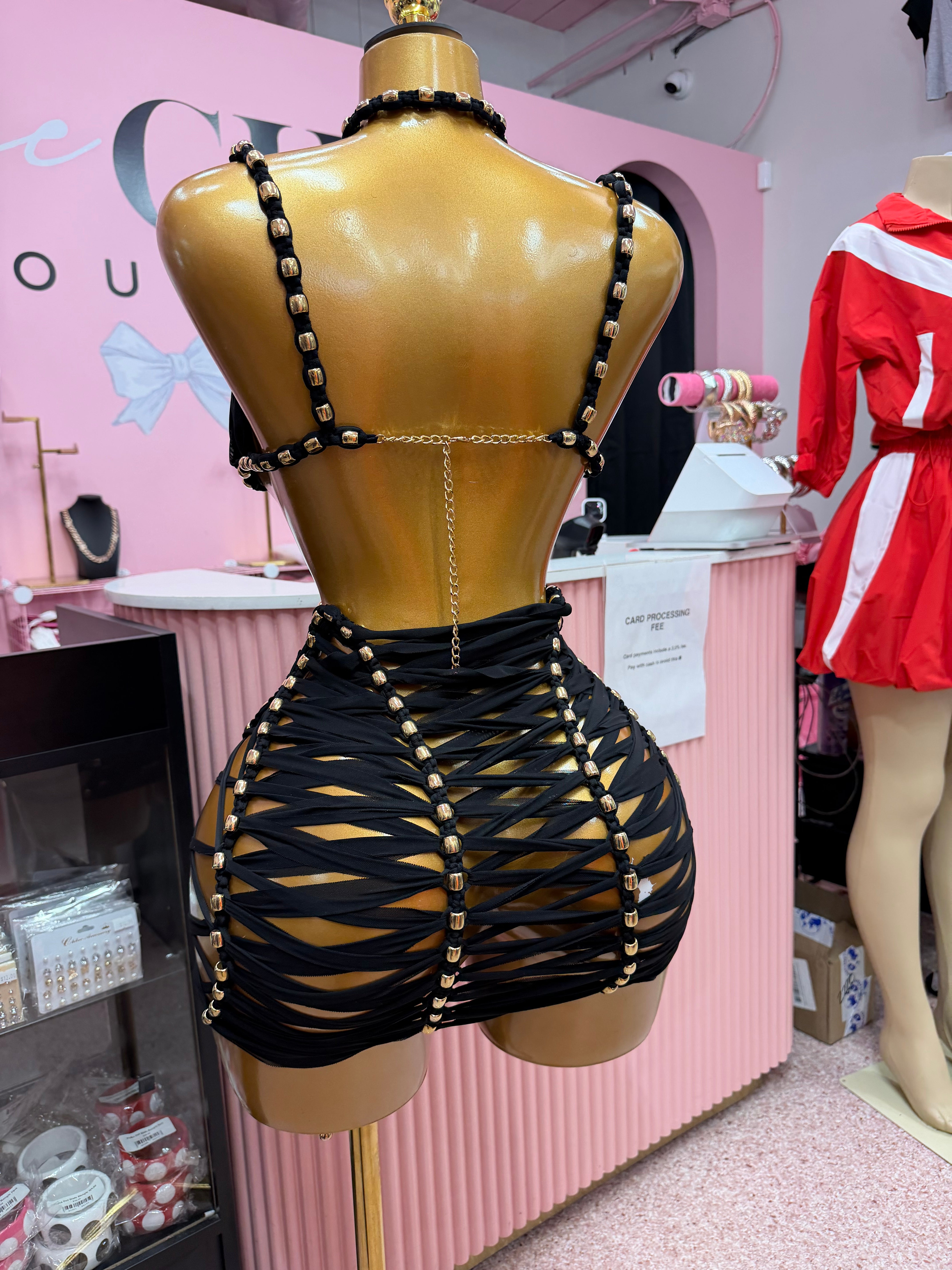 (Pre-Order) Dangerously Entangled Mini Dress- Black