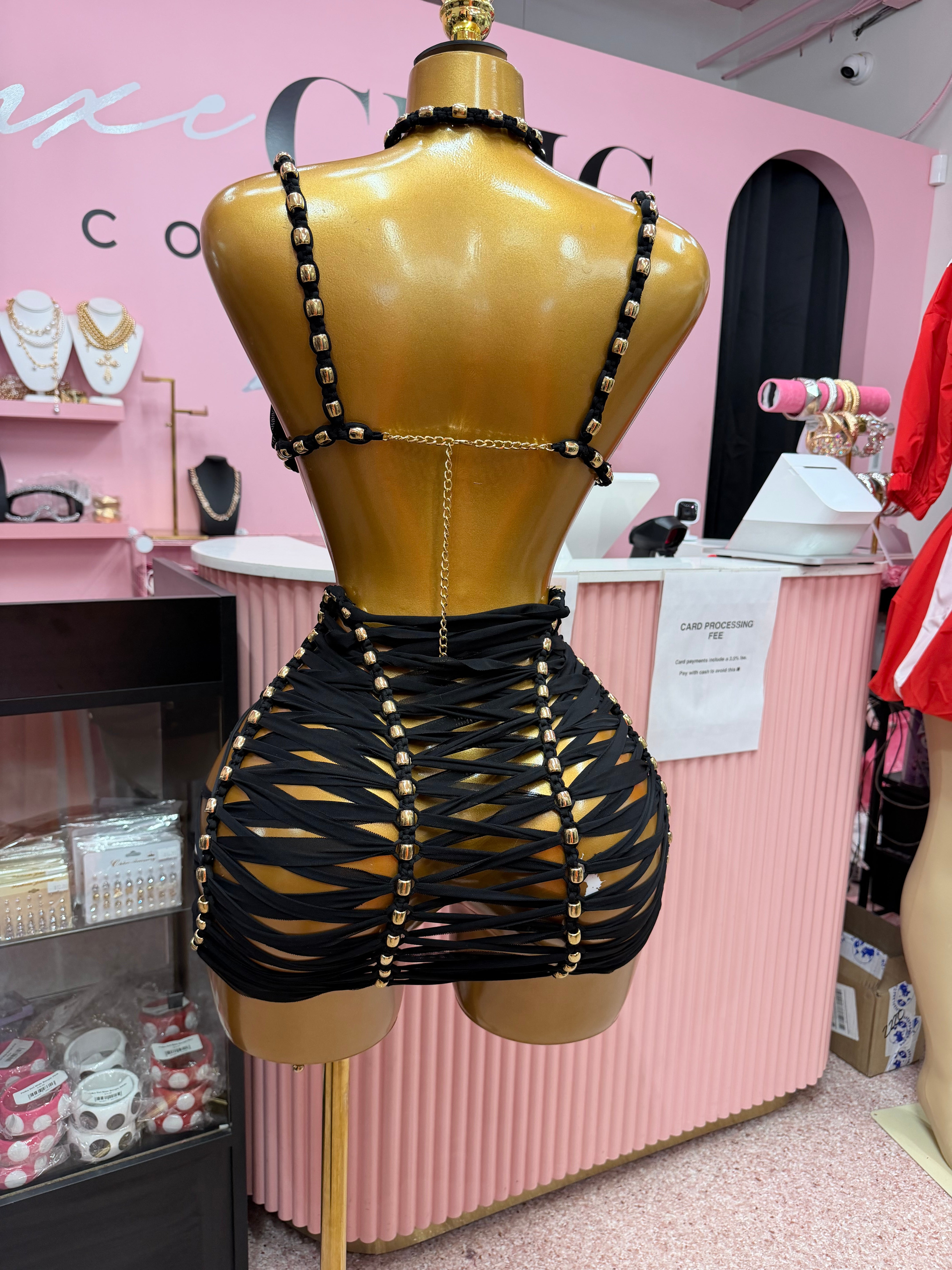 (Pre-Order) Dangerously Entangled Mini Dress- Black
