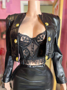 (Pre-Order 5-7 days then ship)Chic European Style Double-Breasted Cropped Leather Jacket